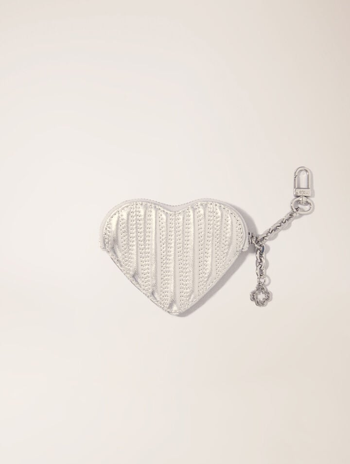 Maje Quilted Metallic Heart Purse In Silver