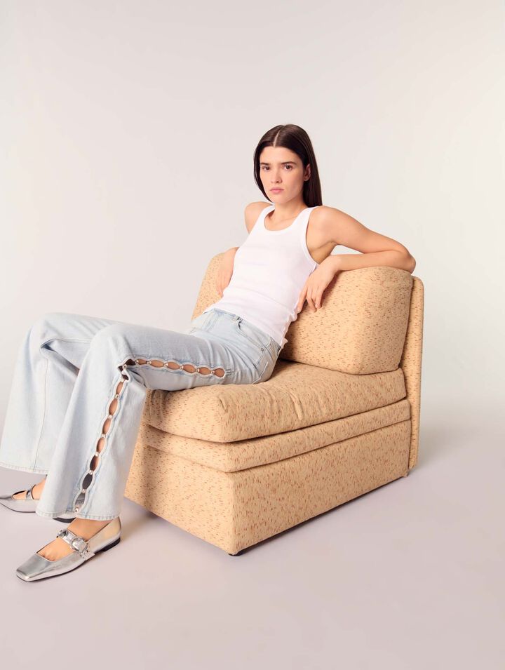Wide-leg rhinestone cutaway jeans