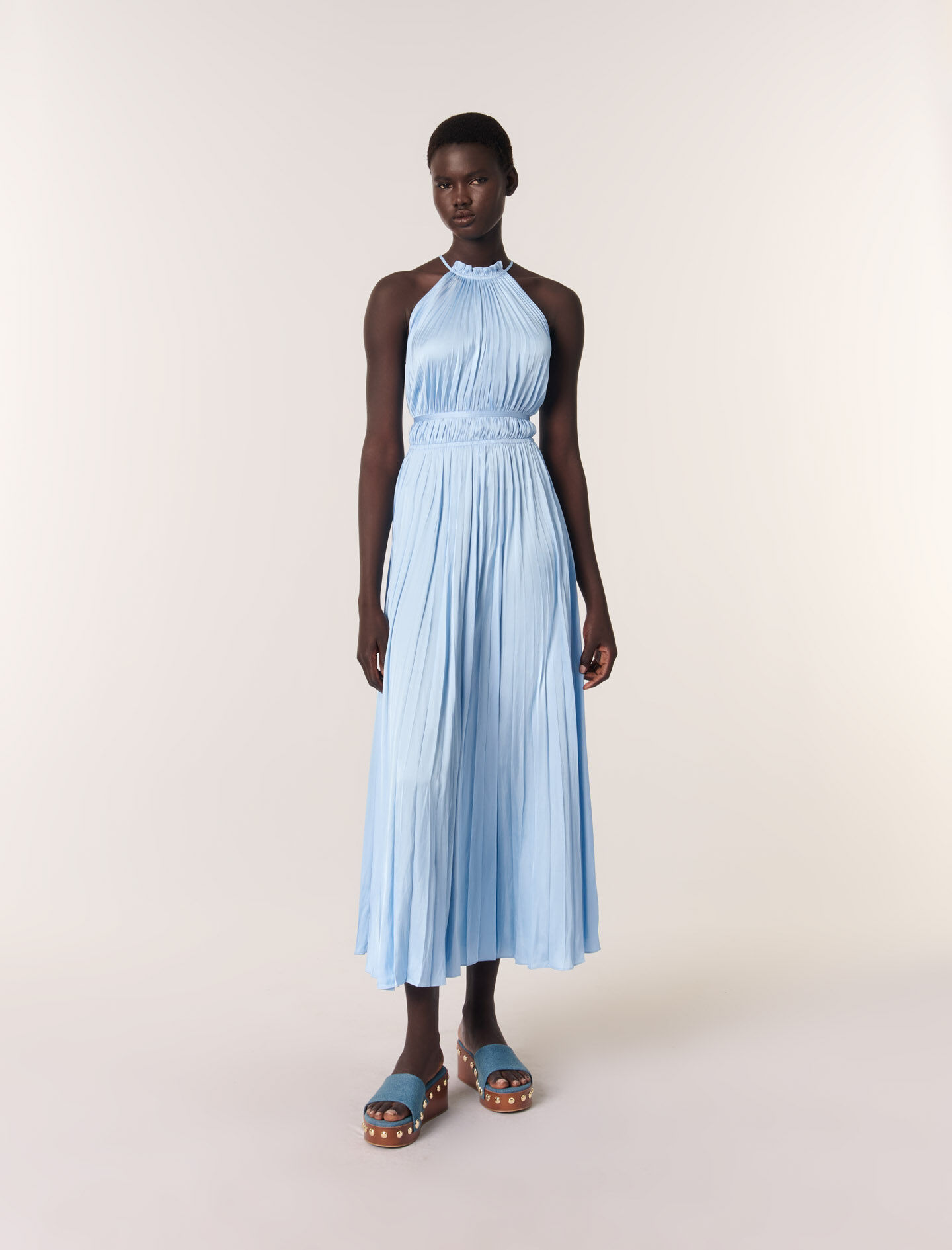 Pleated maxi dress Blue for Women | Maje