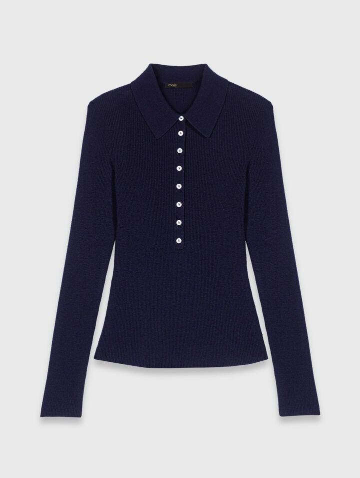 Polo collar ribbed jumper