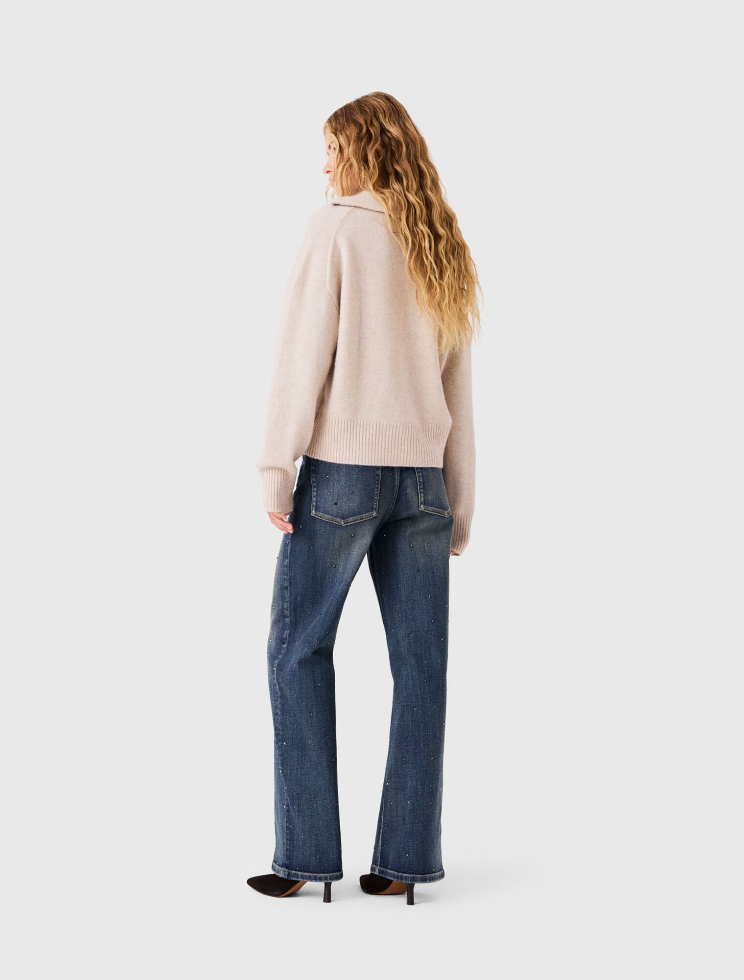 Wide-leg rhinestone jeans