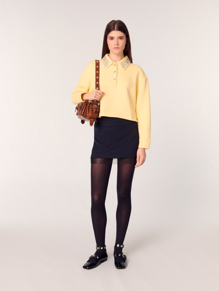 Jewellery collar cropped sweater
