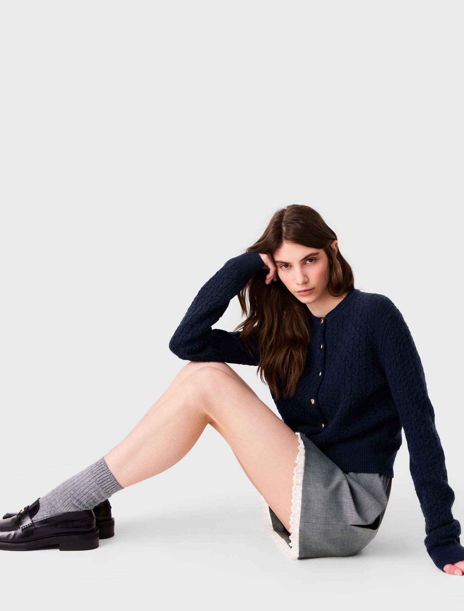 Cardigan with poplin collar