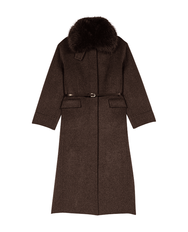 Manteau long et col fausse fourrure