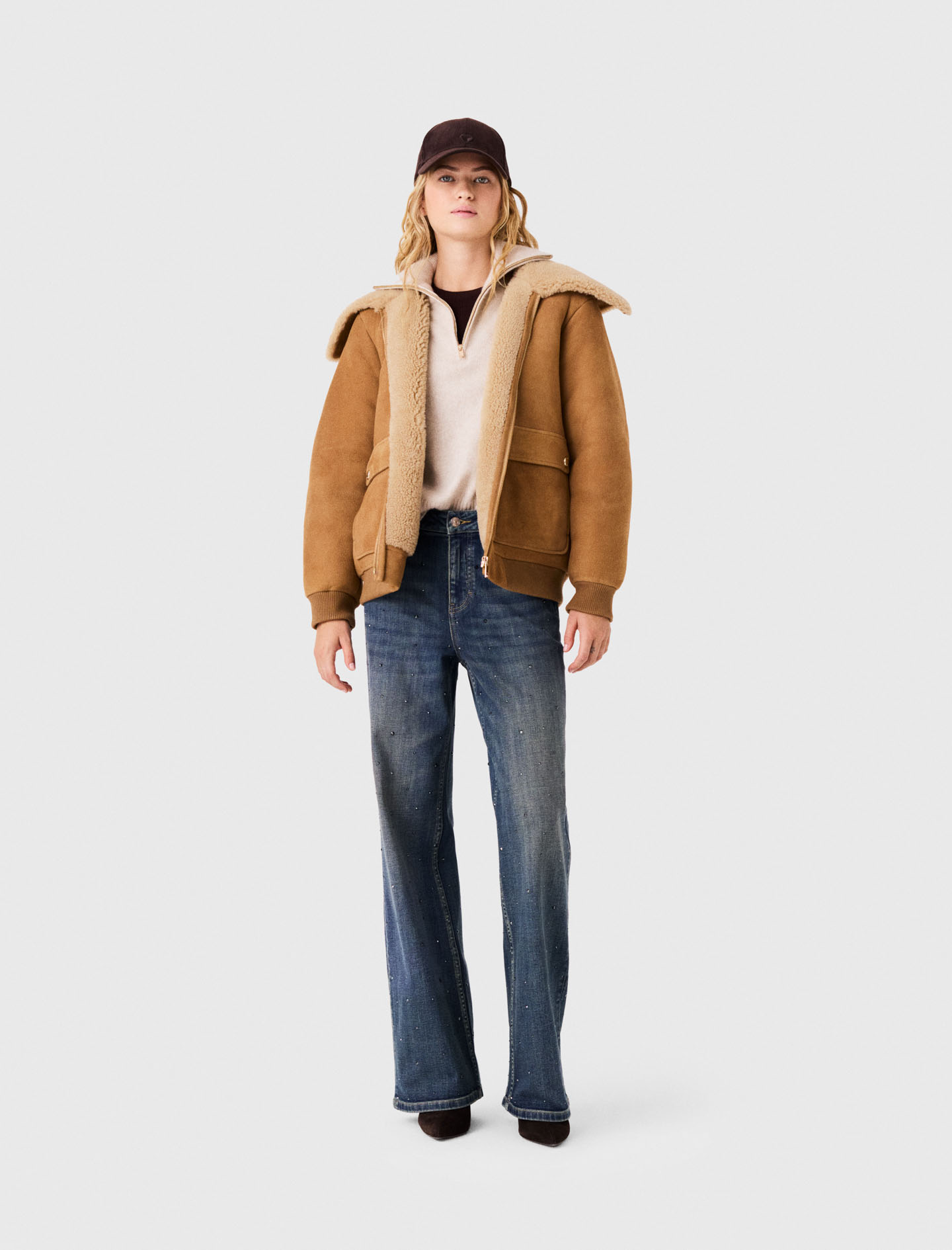 Shearling Jacket - Beige - Size 8 - Maje