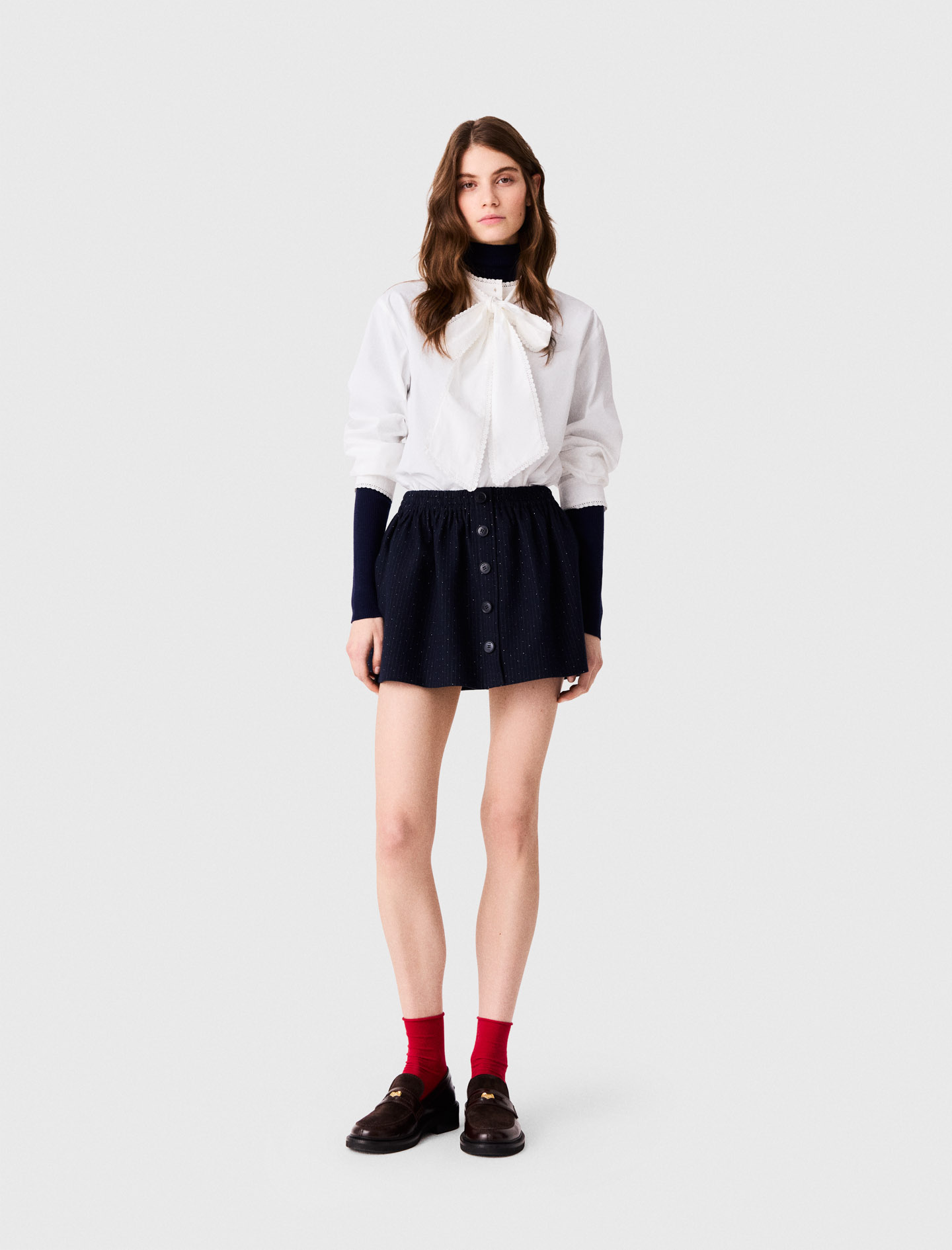 Short Tailored Rhinestone Skirt - Navy - Size 10 - Maje