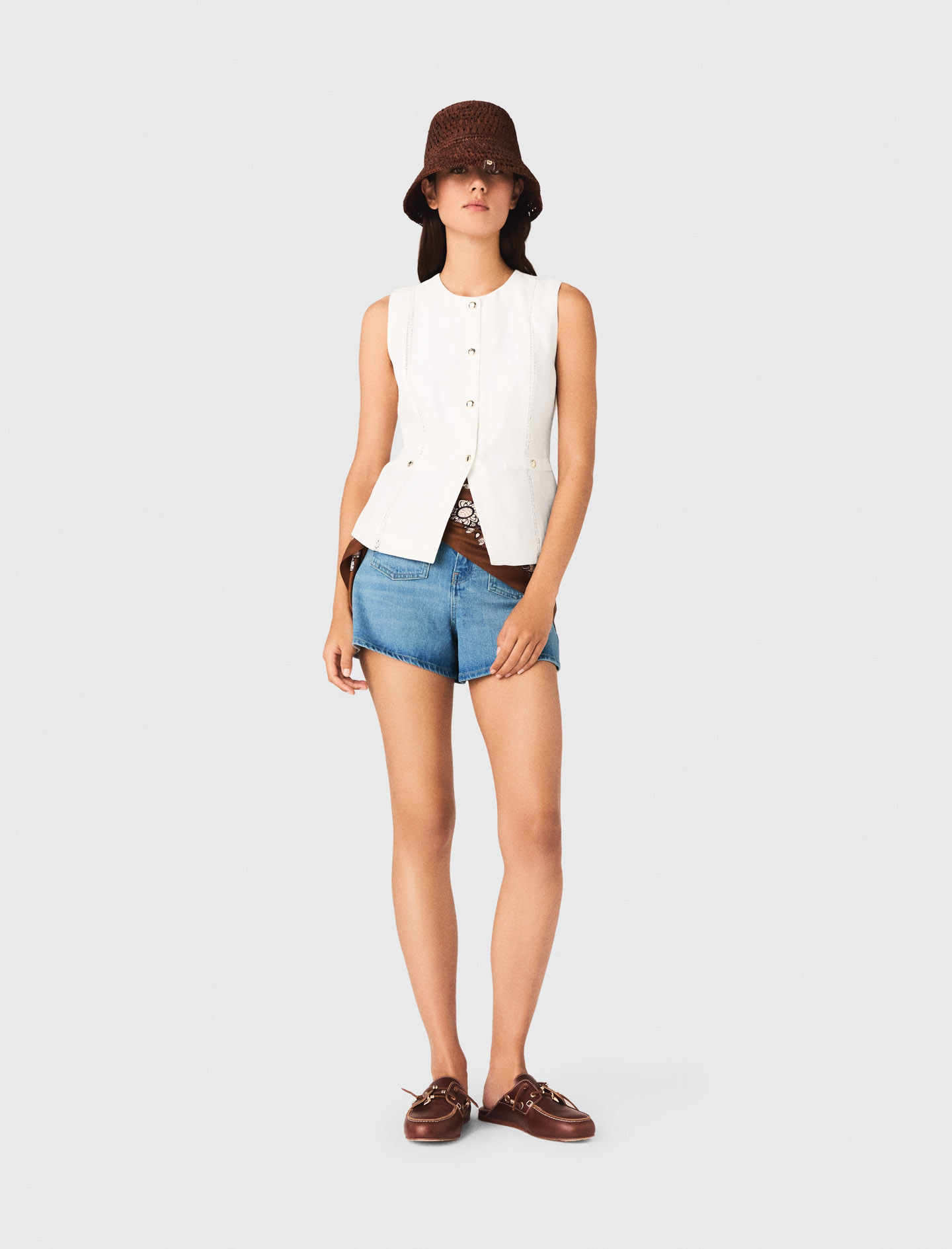 Embroidered Linen-blend Jacket - White - Size 6 - Maje