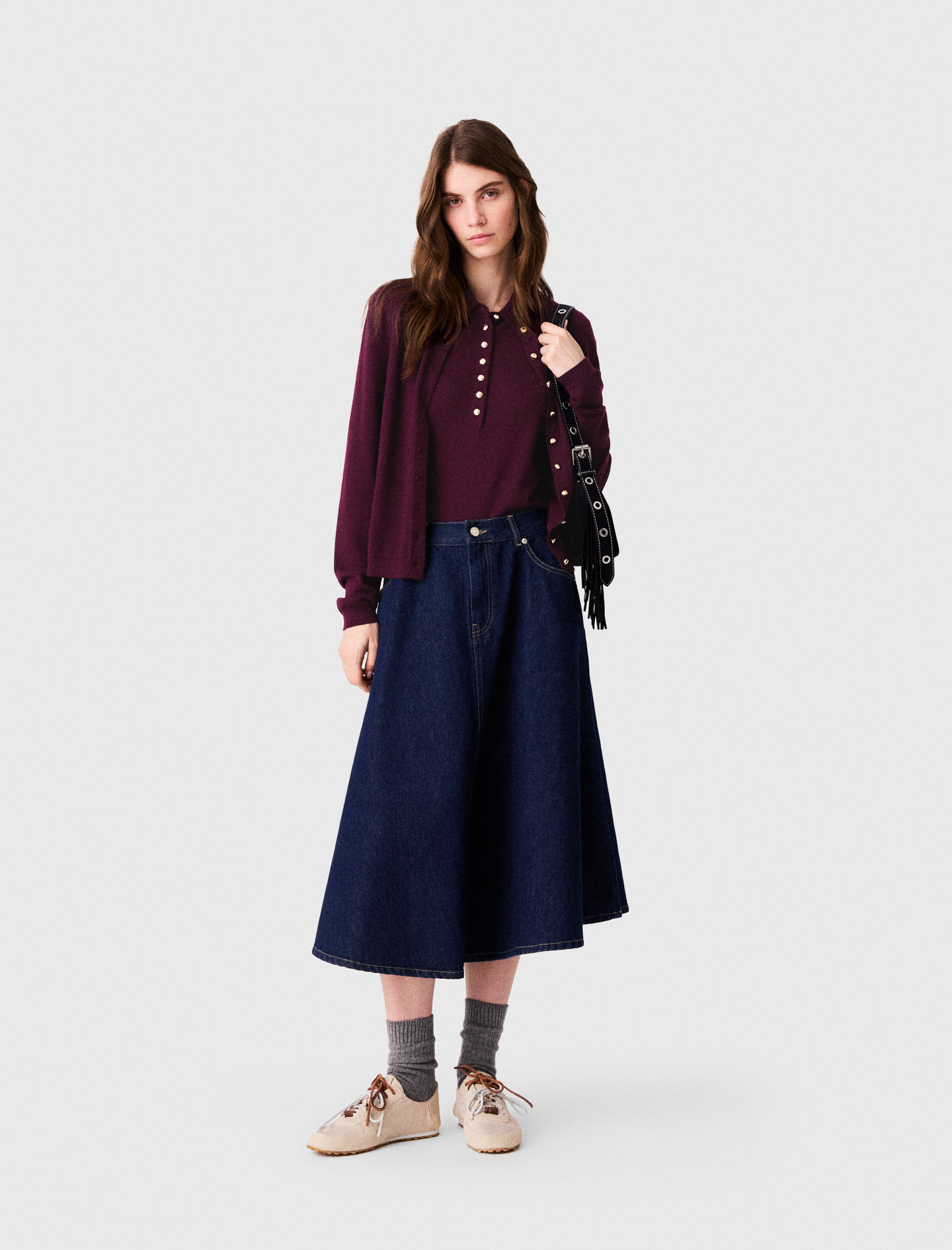 Mid-length Flared Denim Skirt - Navy - Size 12 - Maje