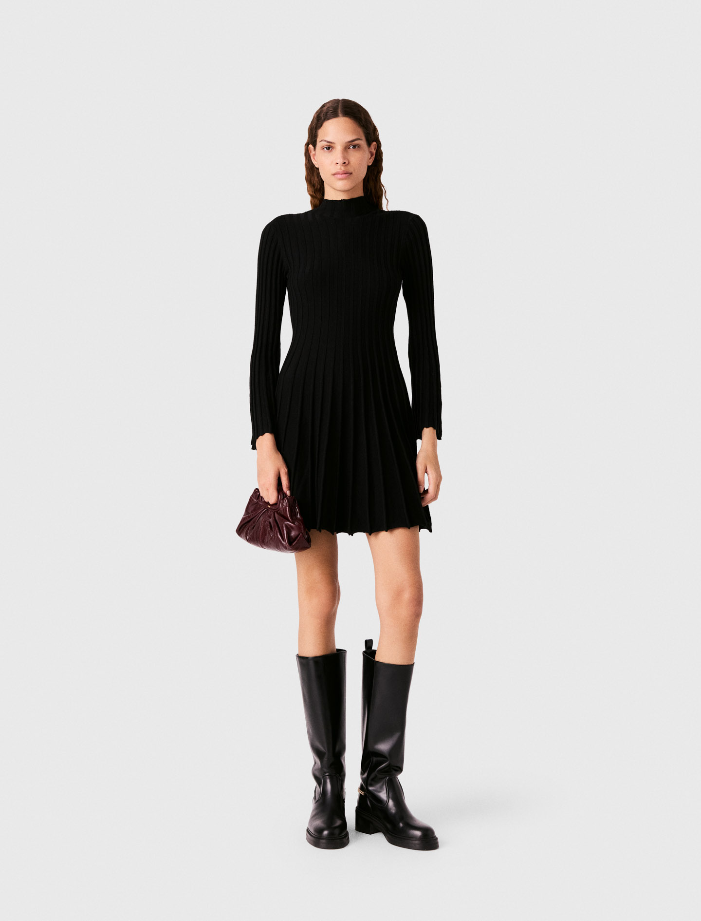 High-neck Short Skater Dress - Black - Size 14 - Maje