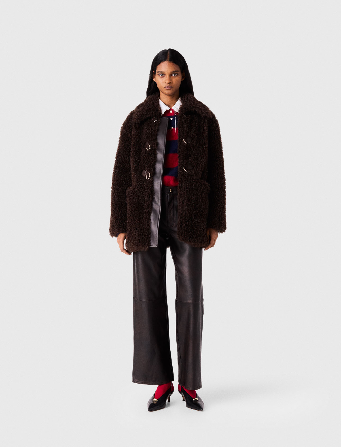 Mid-length Faux Fur Coat - Dark Brown - Size 14 - Maje