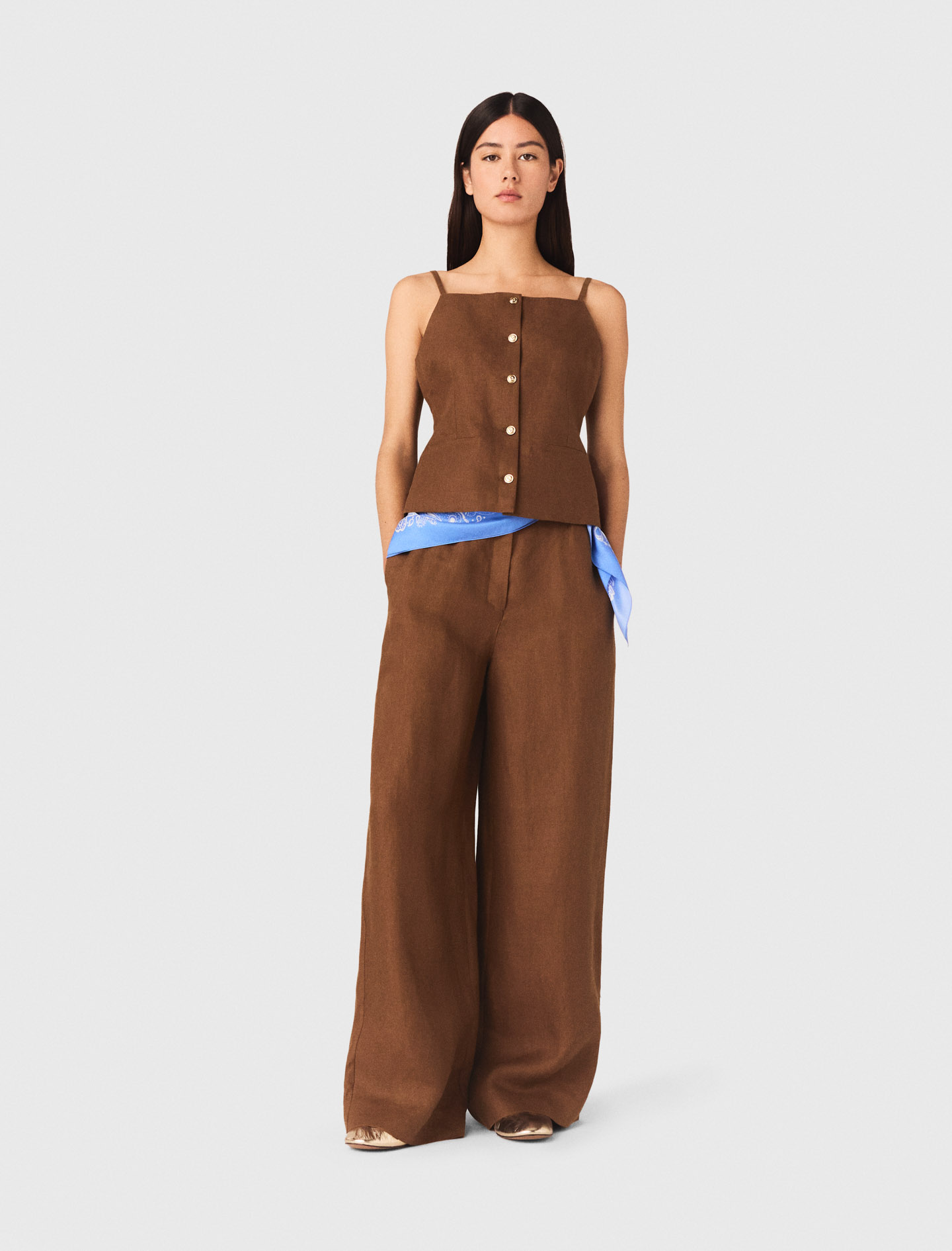 Linen Blend Top - Brown - Size 14 - Maje