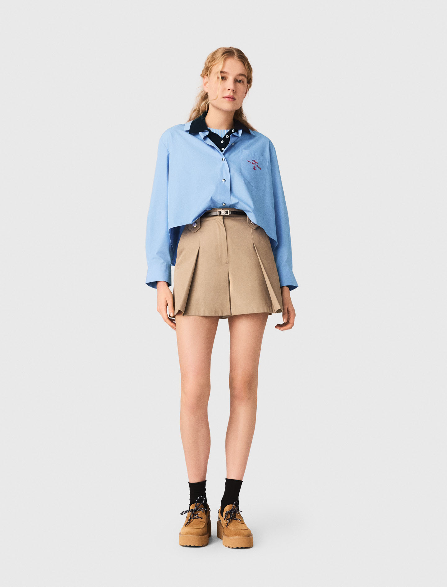 Pleated Cotton Shorts - Beige - Size 10 - Maje