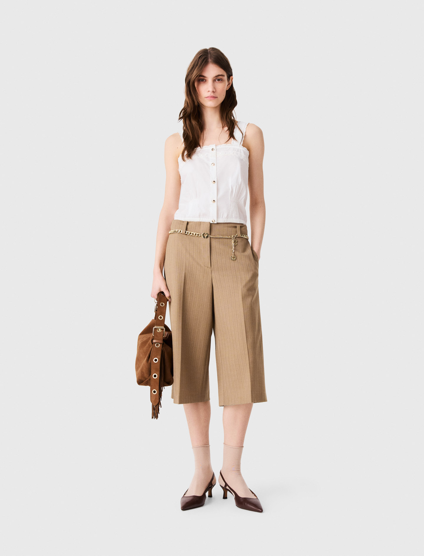 Tailored Pleated Bermuda Shorts - Beige - Size 6 - Maje
