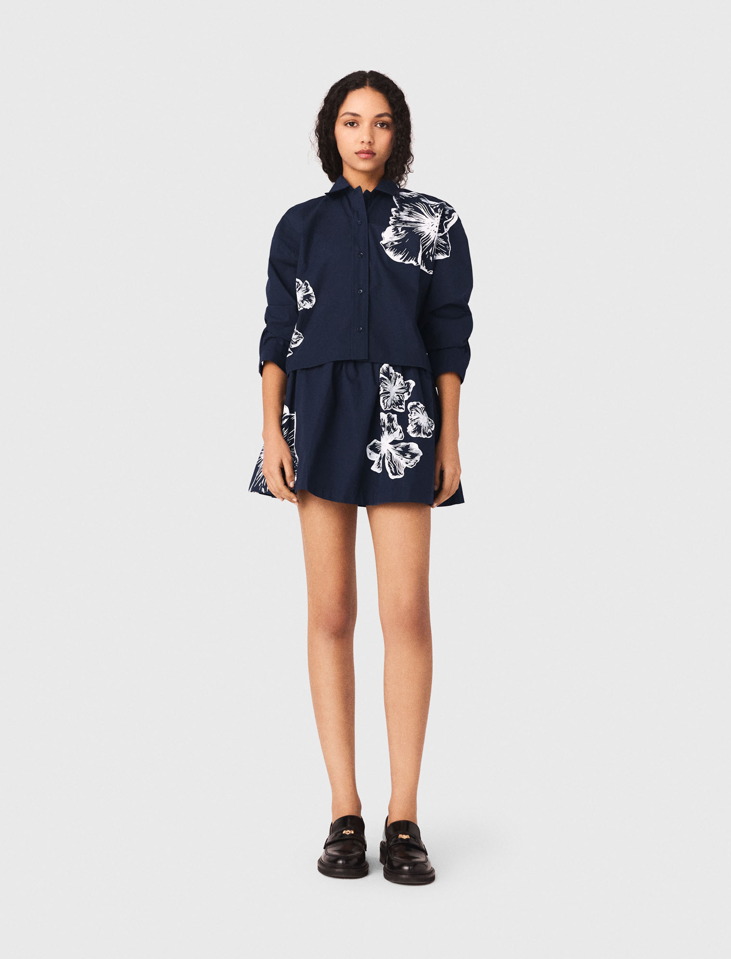 Cropped Cotton Shirt - Navy - Size 12 - Maje