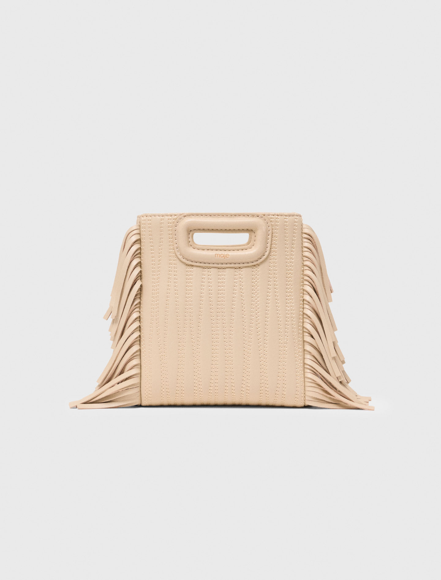 Topstitched Leather Mini M Bag - Cream - Maje
