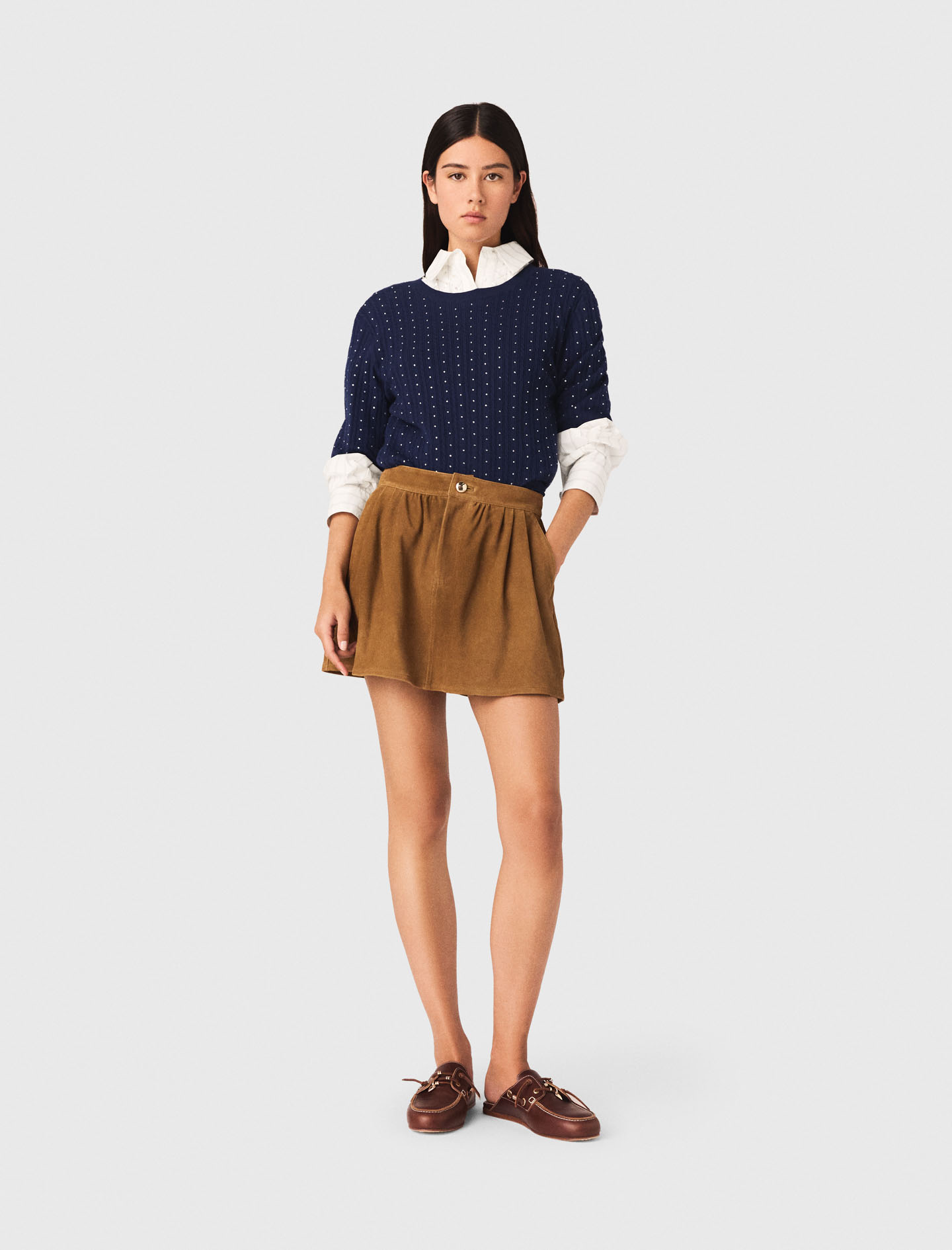 Short Suede Skirt - Camel - Size 10 - Maje