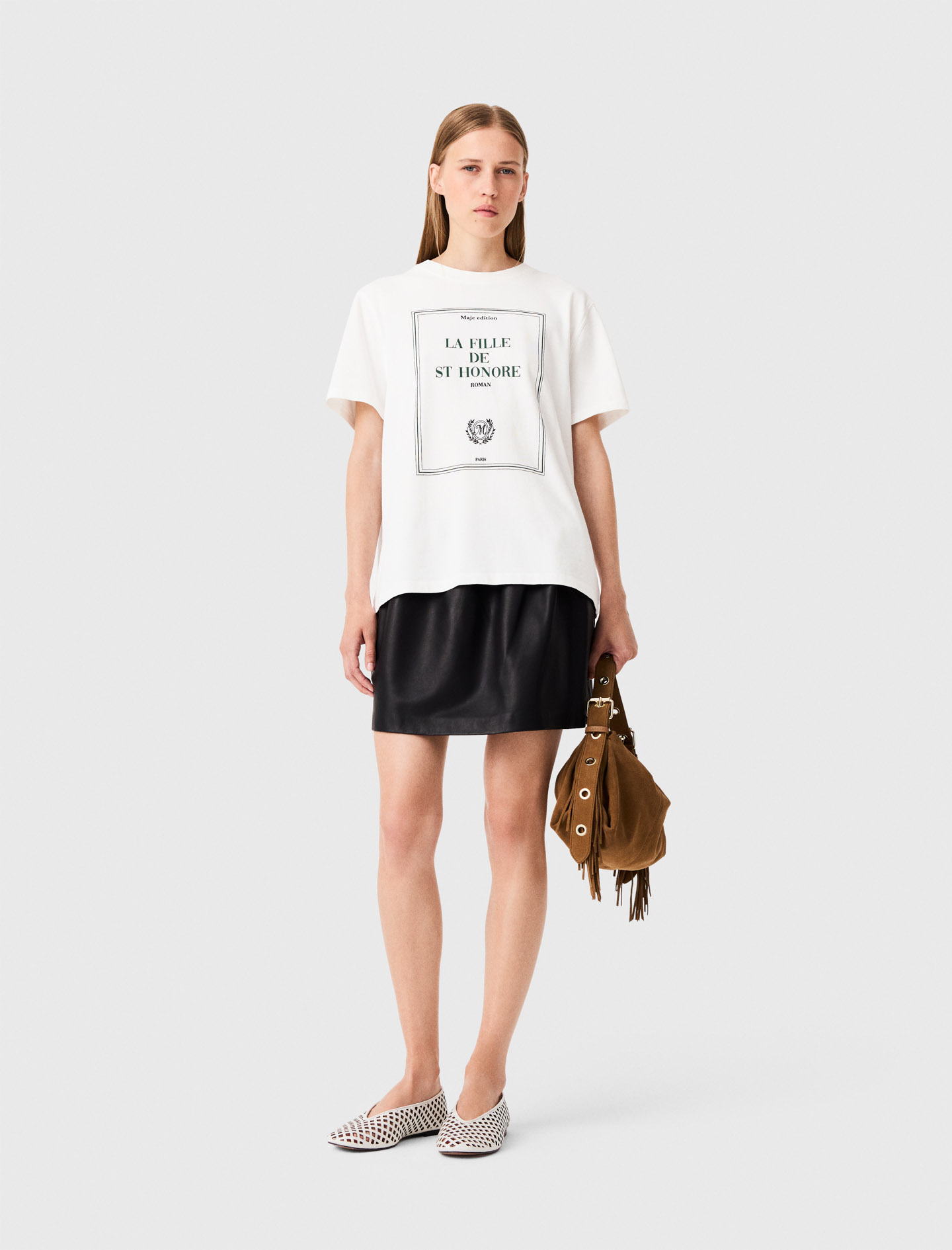 Oversized T-Shirt With Print - White - Size 8 - Maje