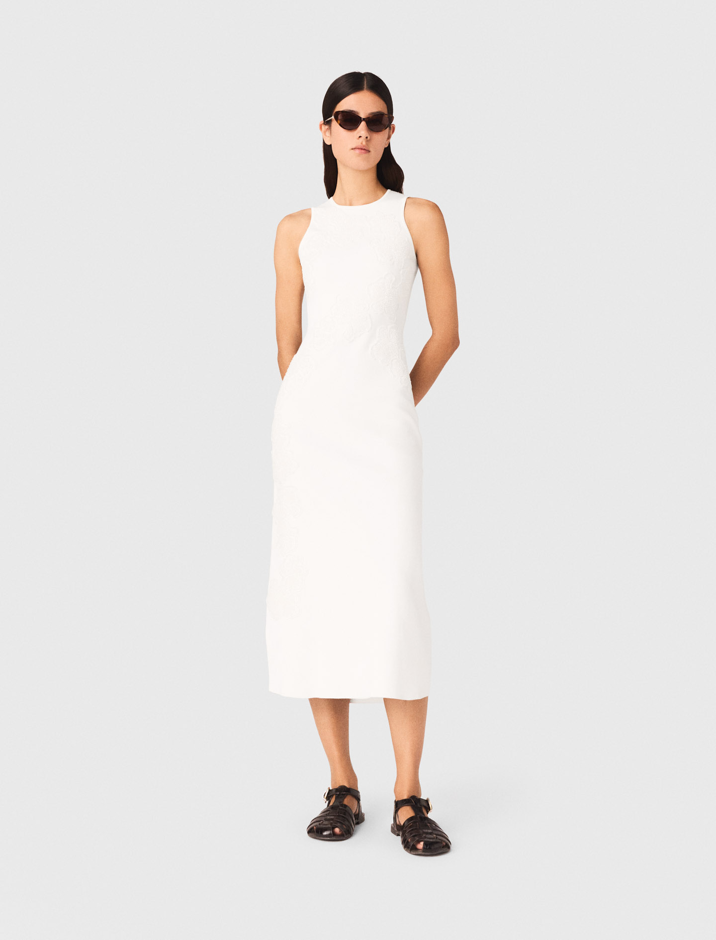 Beaded Embroidered Floral Dress - White - Size 10 - Maje