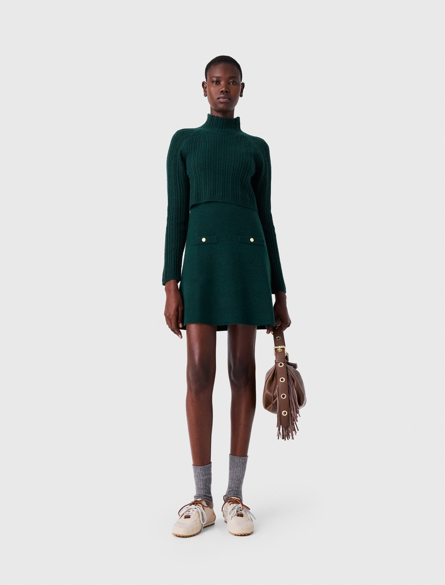 Knit Dress With Removable Sweater - Bottle Green - Size 6 - Maje