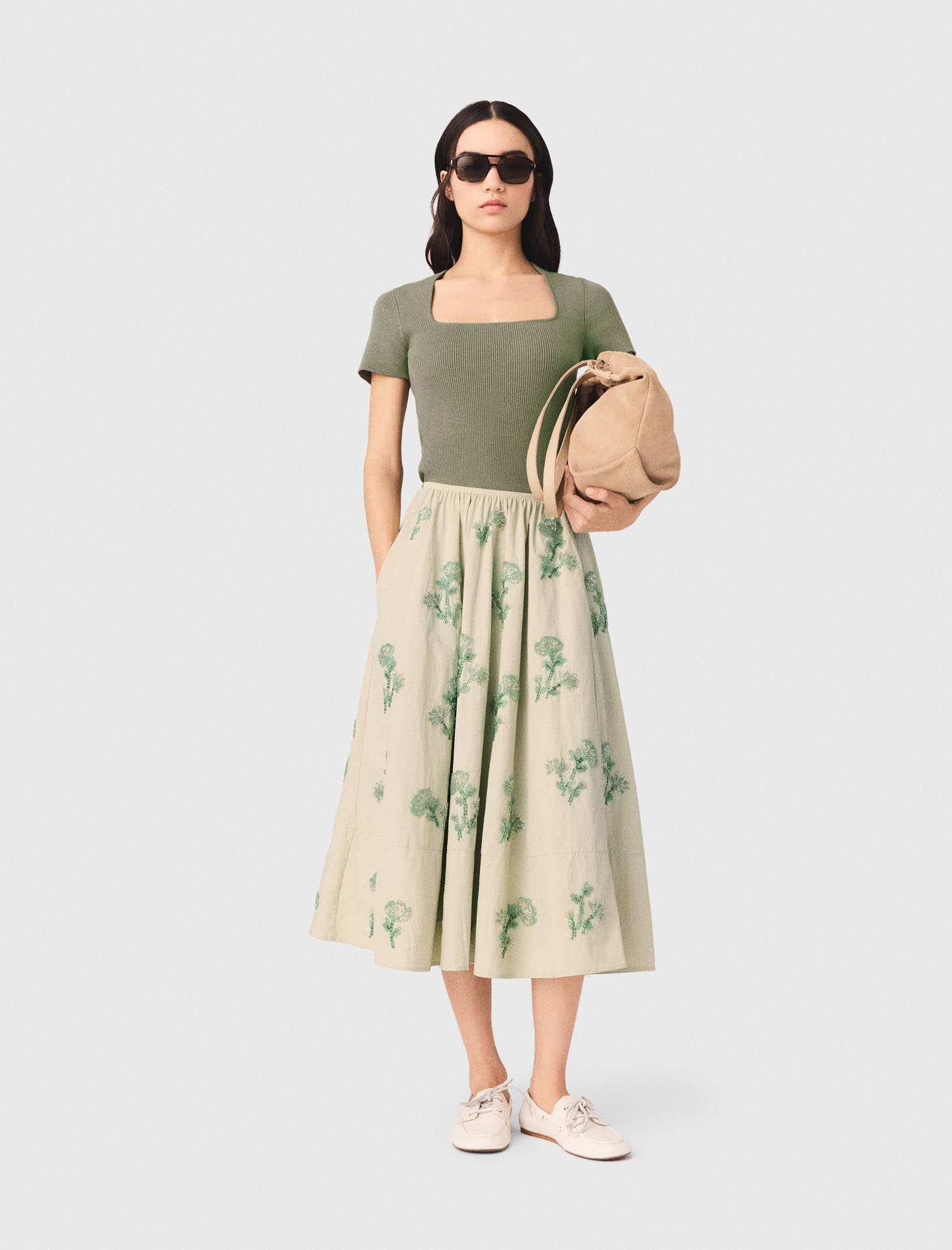 Embroidered Technical Skirt - Beige - Size 14 - Maje