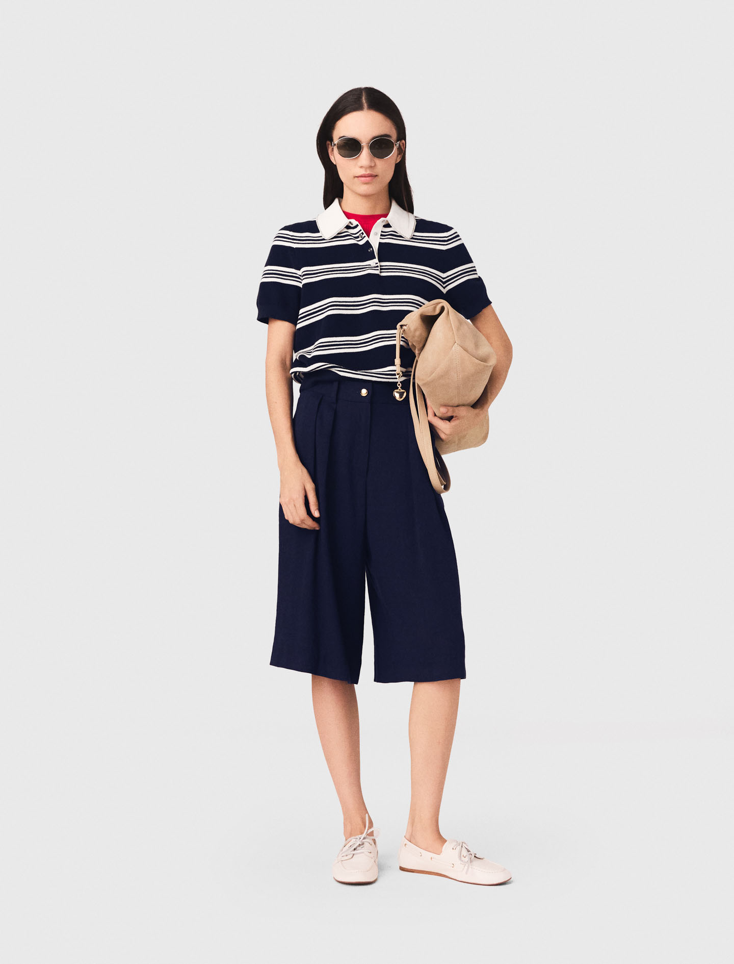 Striped Polo With Rhinestone Collar - Multi-coloured - Size 12 - Maje