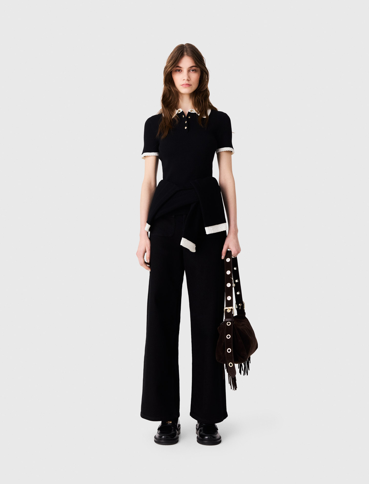 Short-sleeved Polo Shirt - Black - Size 10 - Maje
