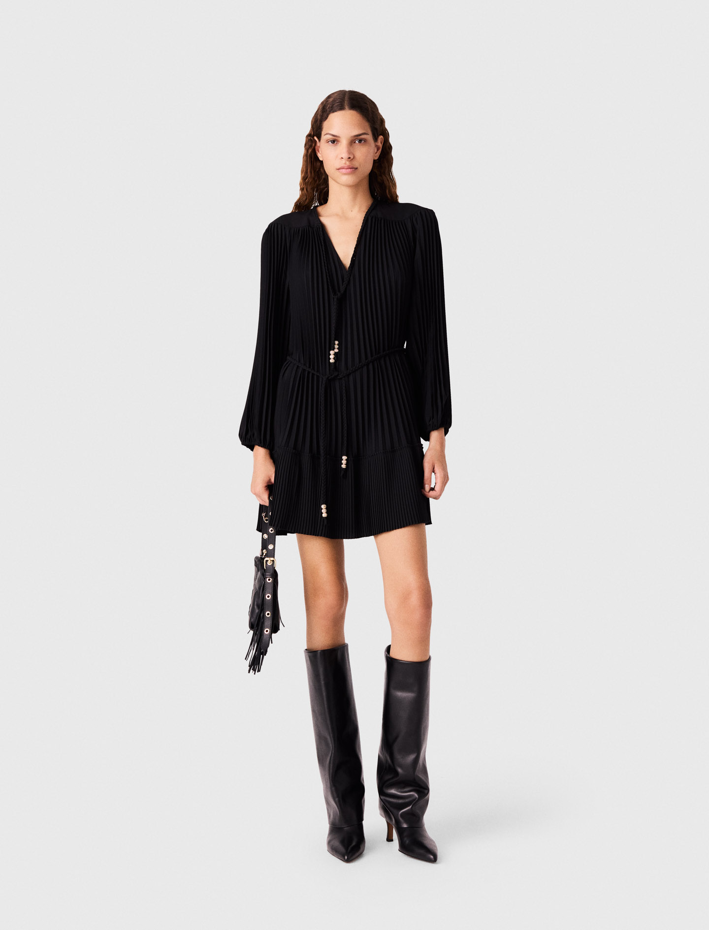 Short Pleated Dress - Black - Size 8 - Maje