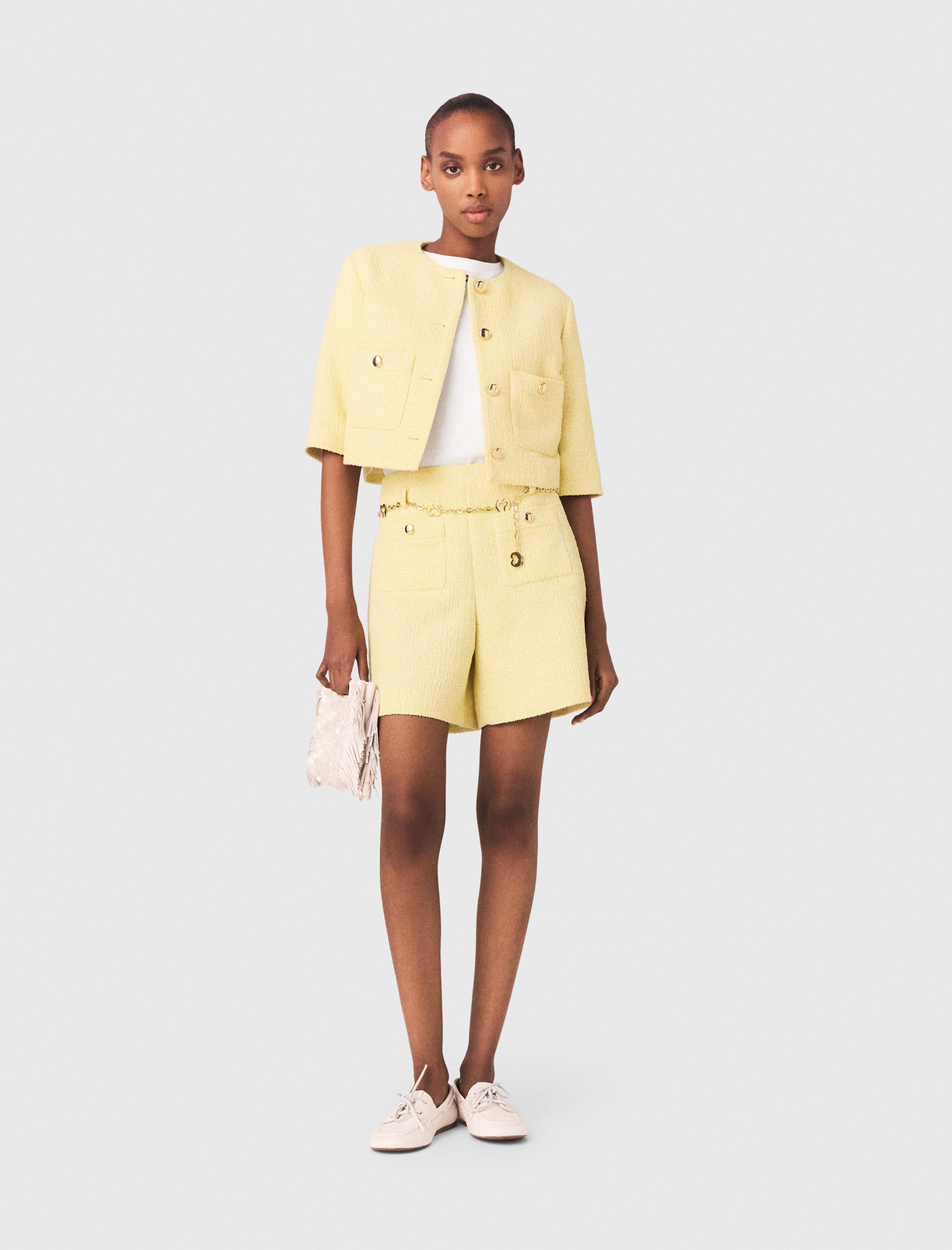 Tweed Shorts - Yellow - Size 14 - Maje