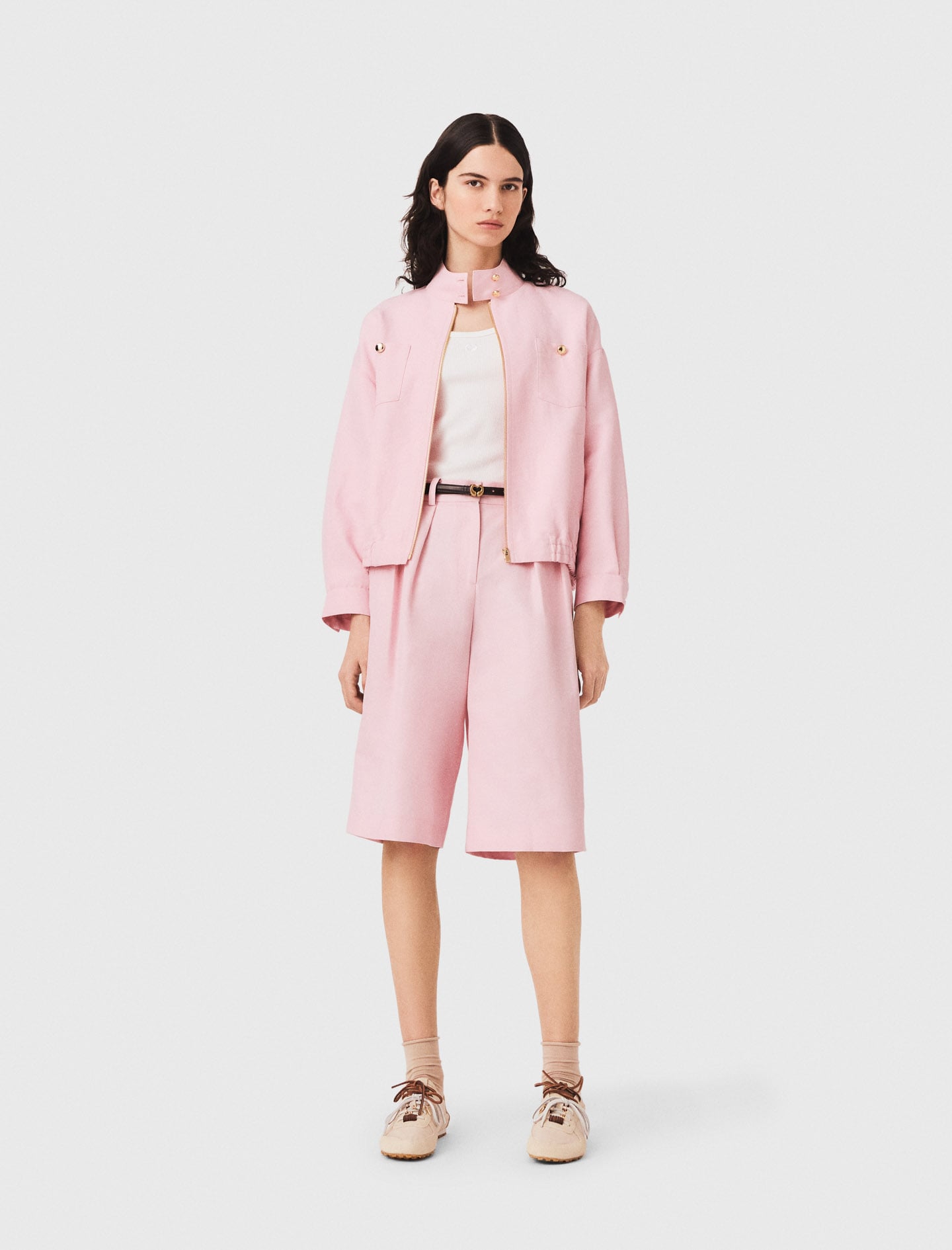 Maje Linen Blend Bomber Jacket In Pink