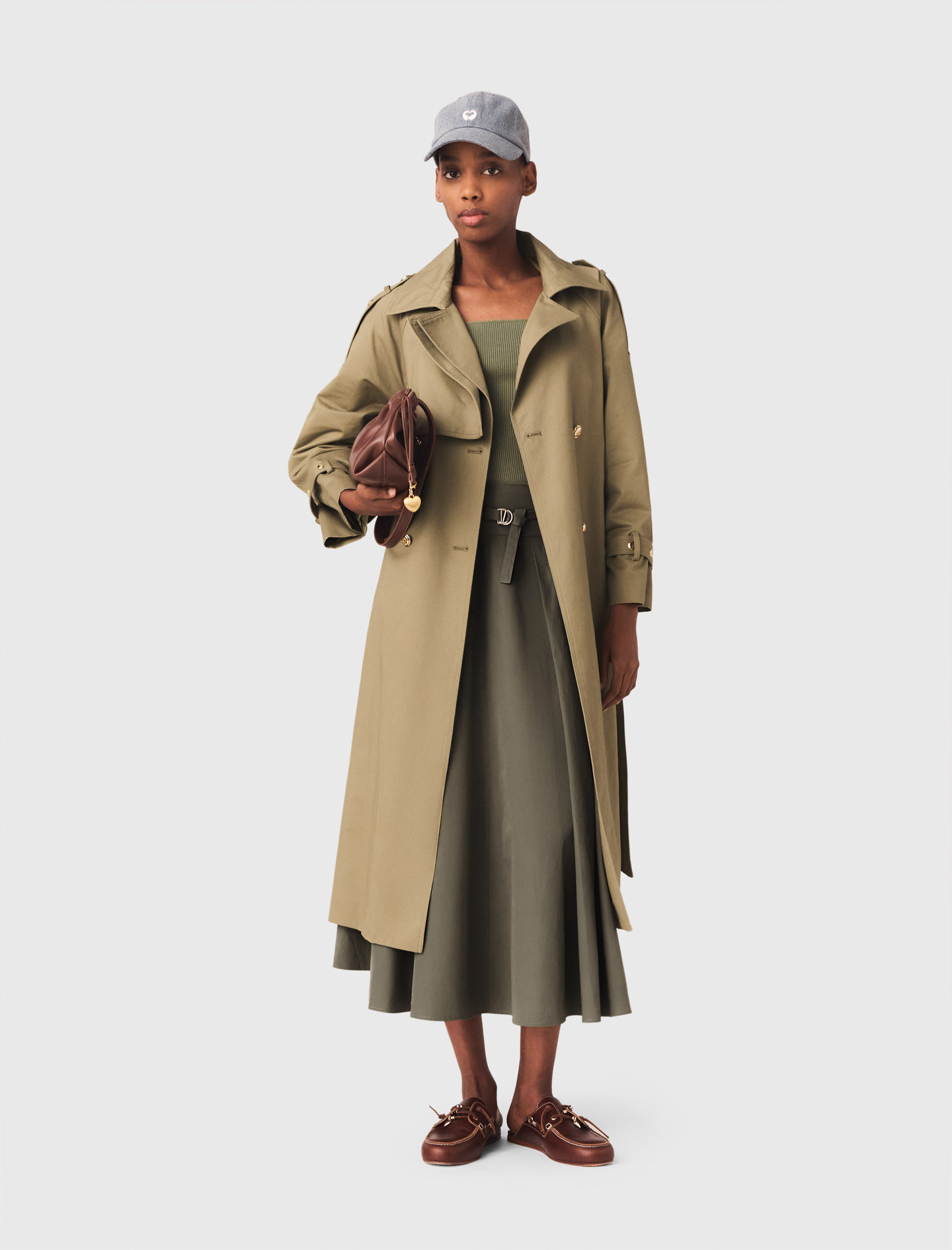 Removable Collar Stud Trench Coat - Khaki - Size 14 - Maje