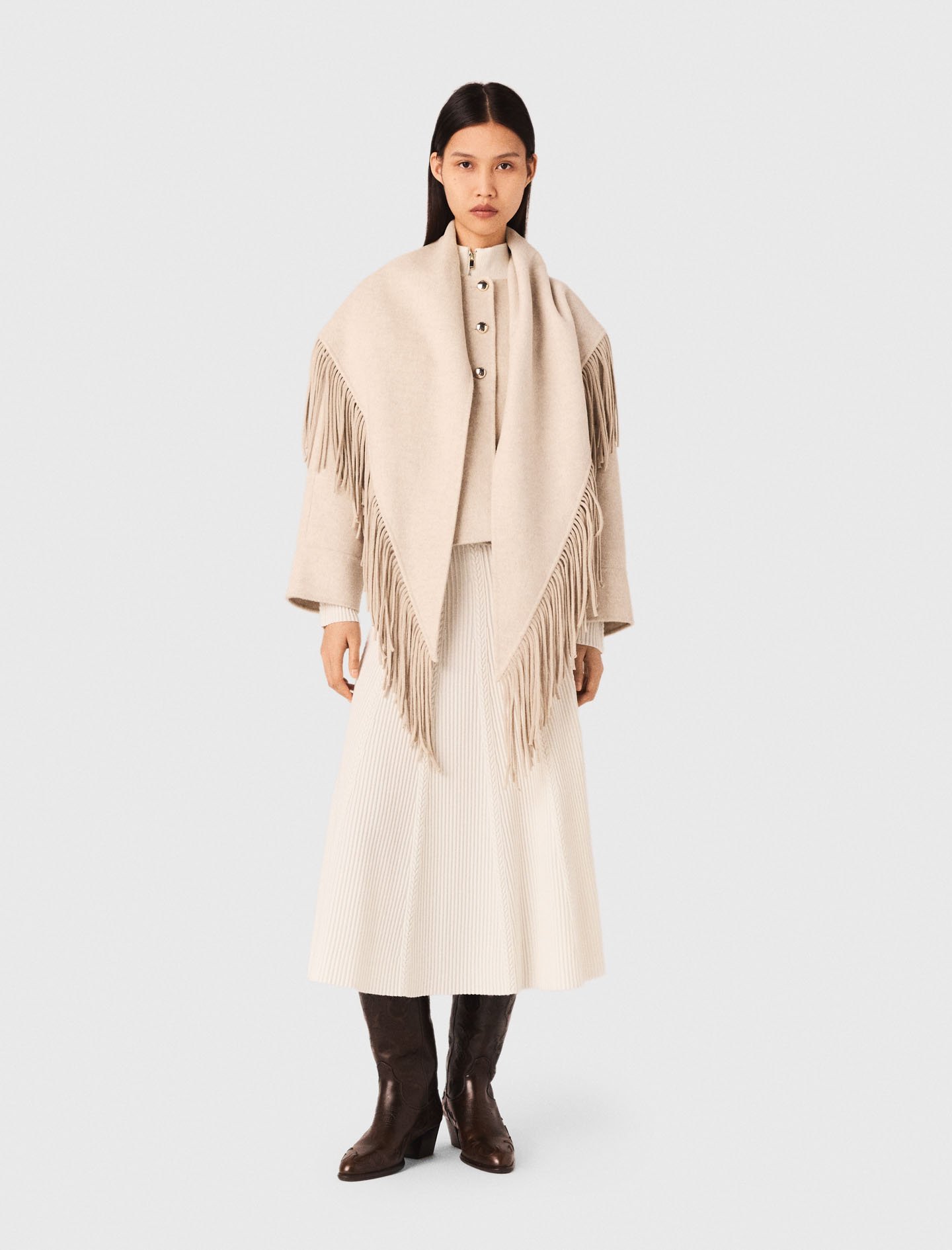 Cropped Wool Coat - Off White - Maje