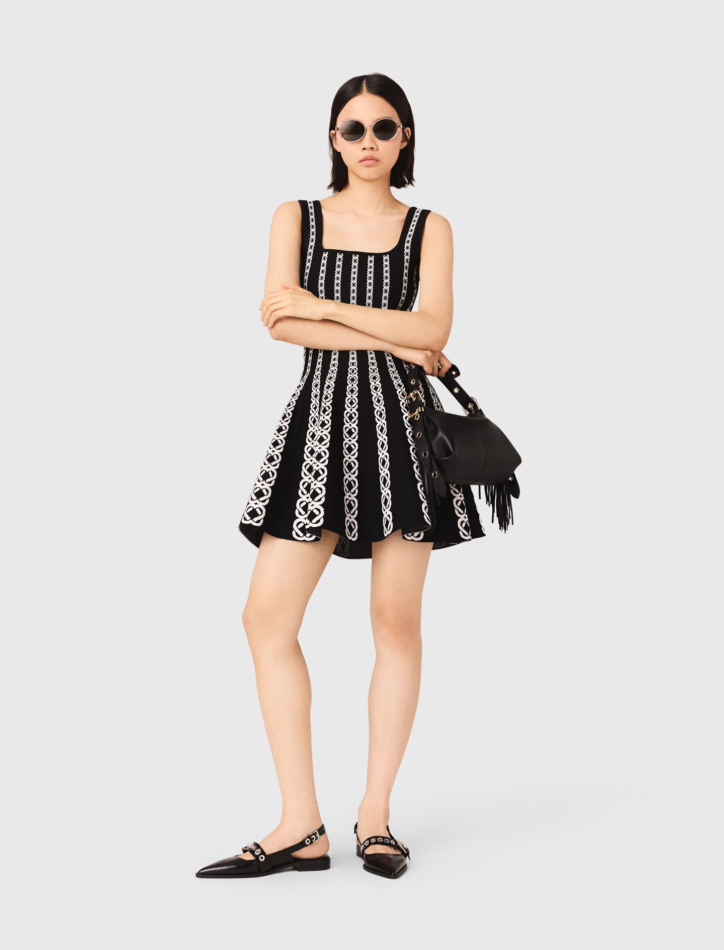 Short Jacquard Knit Dress - White - Size 6 - Maje