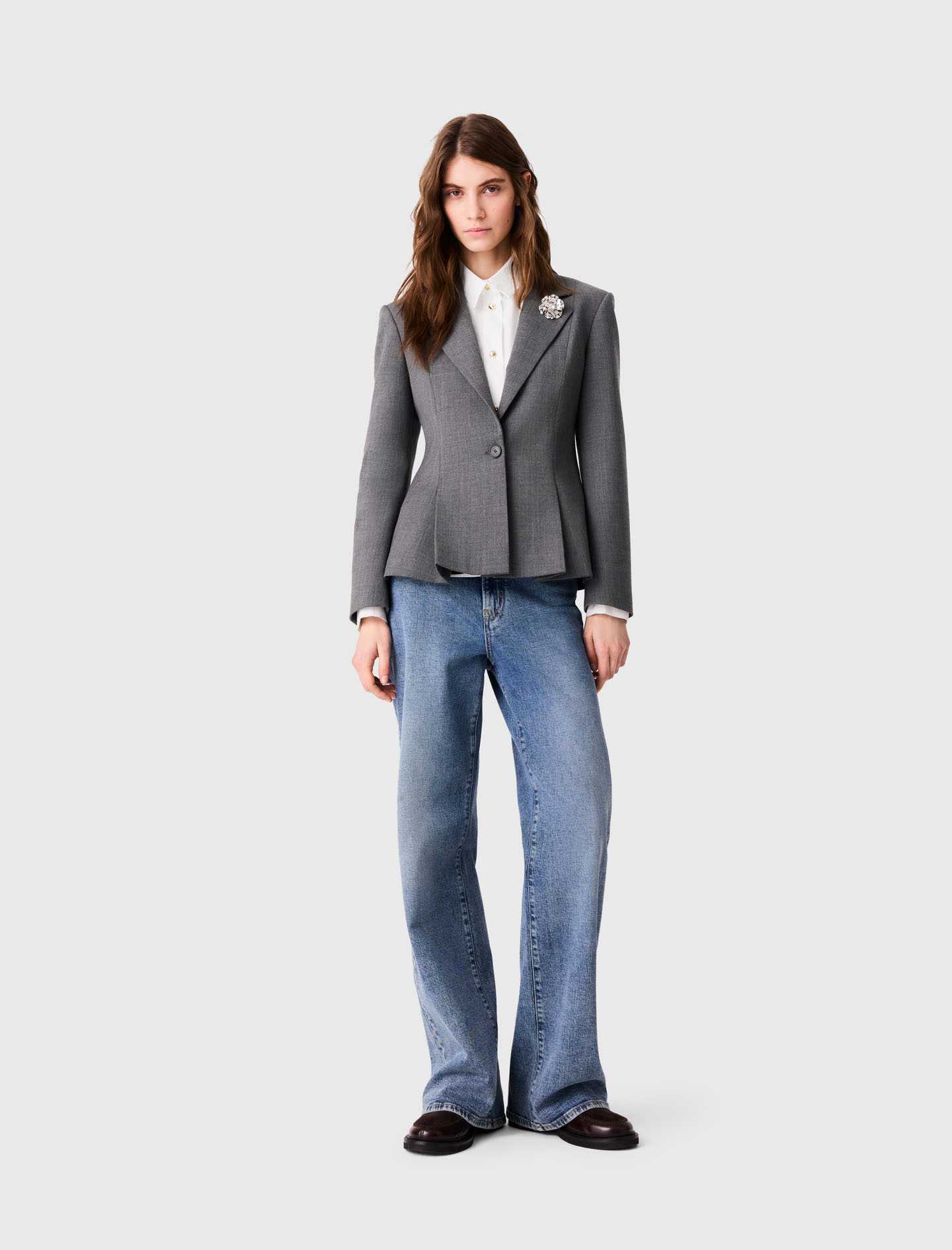 Short Slim-fit Suit Jacket - Grey - Size 10 - Maje