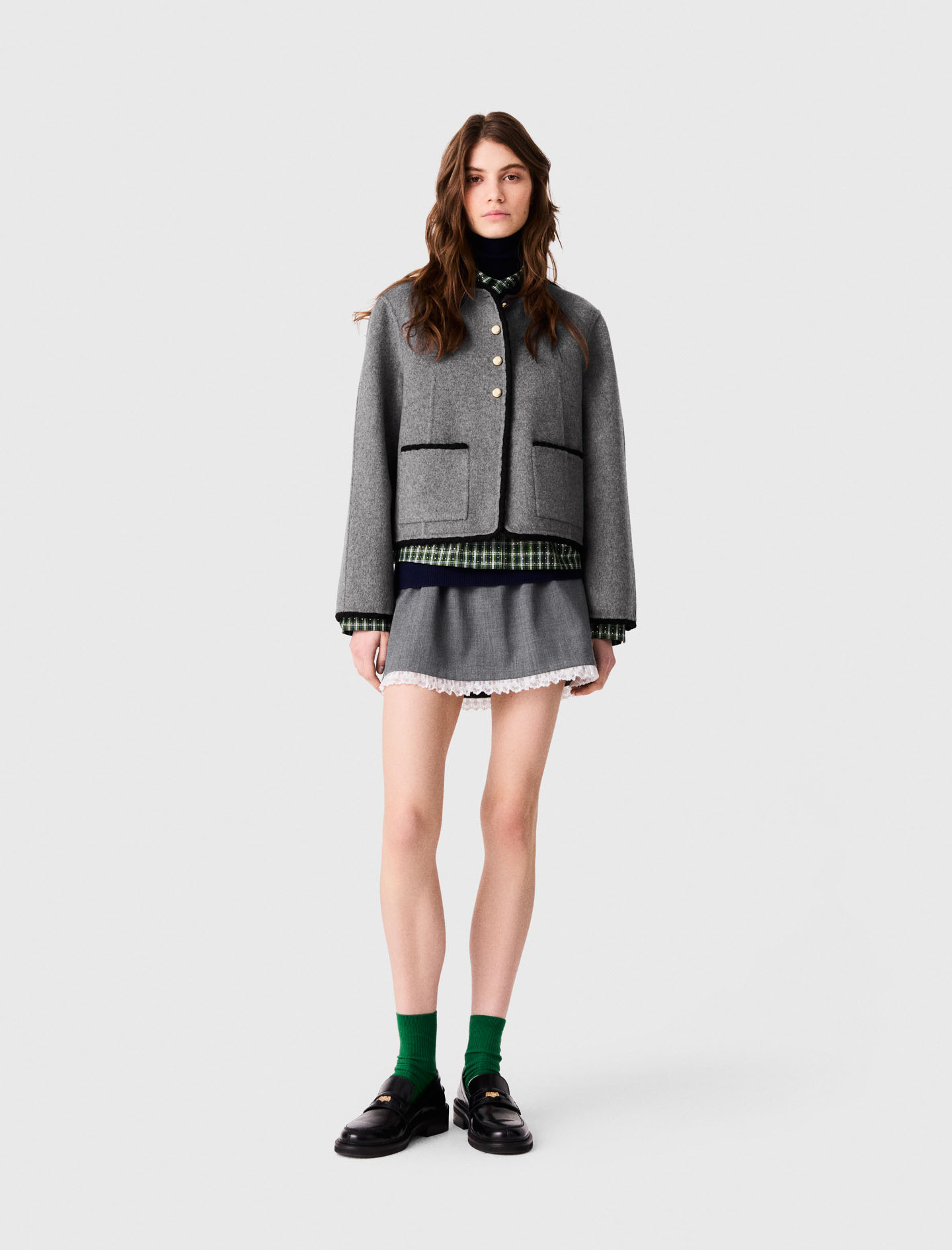 Short Double-faced Coat - Grey - Size 8 - Maje