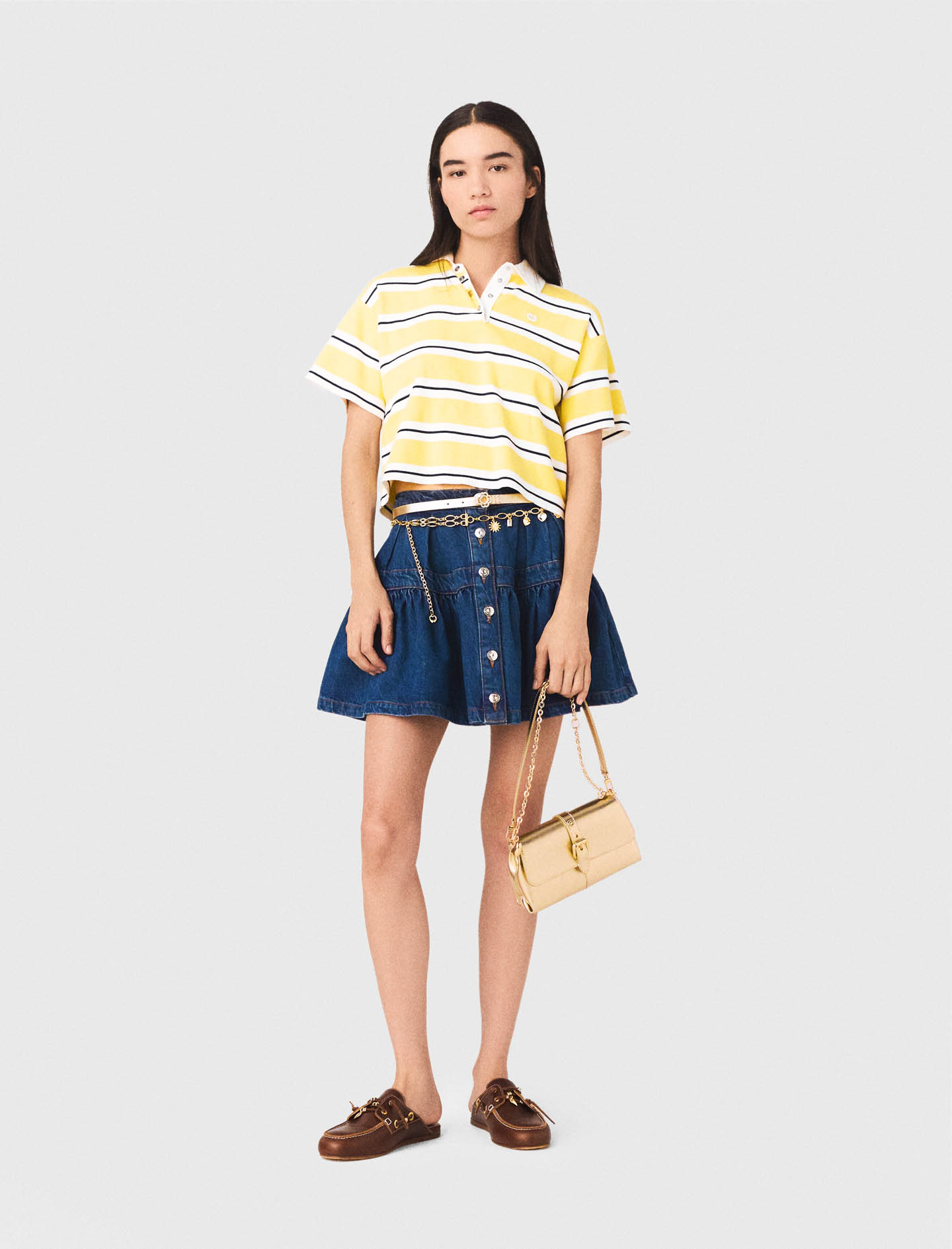Striped Short-sleeve Polo - Yellow - Size 8 - Maje
