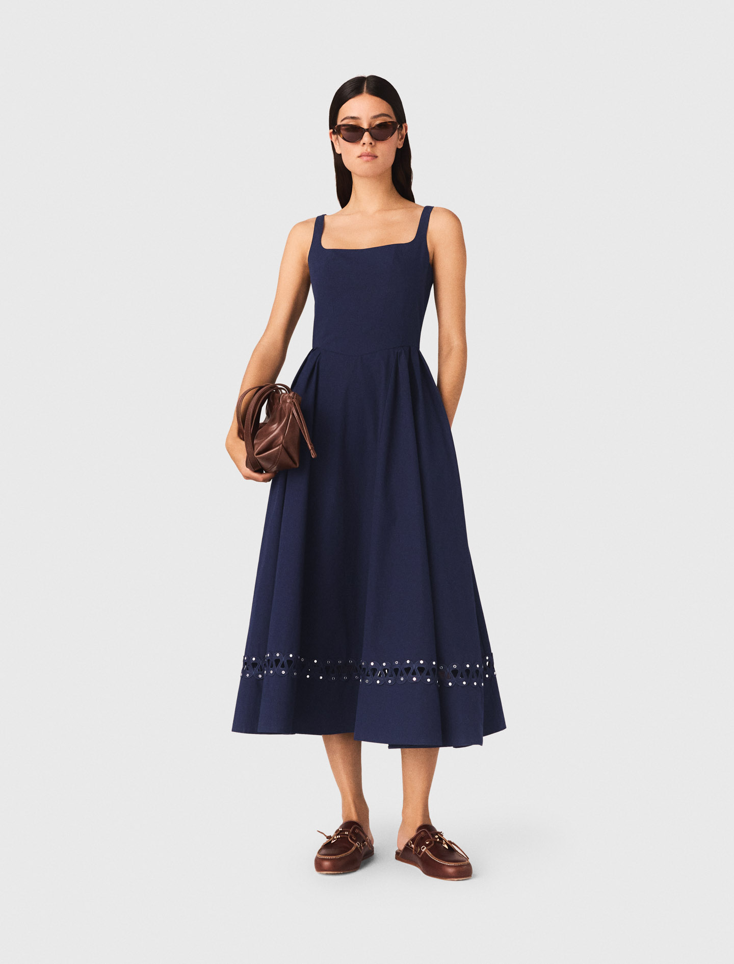 Flared Midi Dress - Navy - Size 10 - Maje