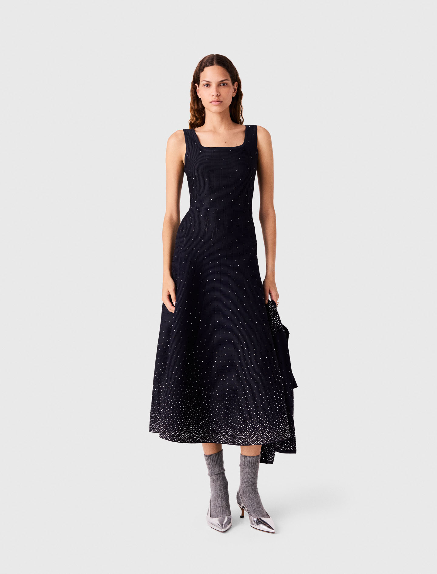 Rhinestone Knit Maxi Dress - Navy - Size 10 - Maje