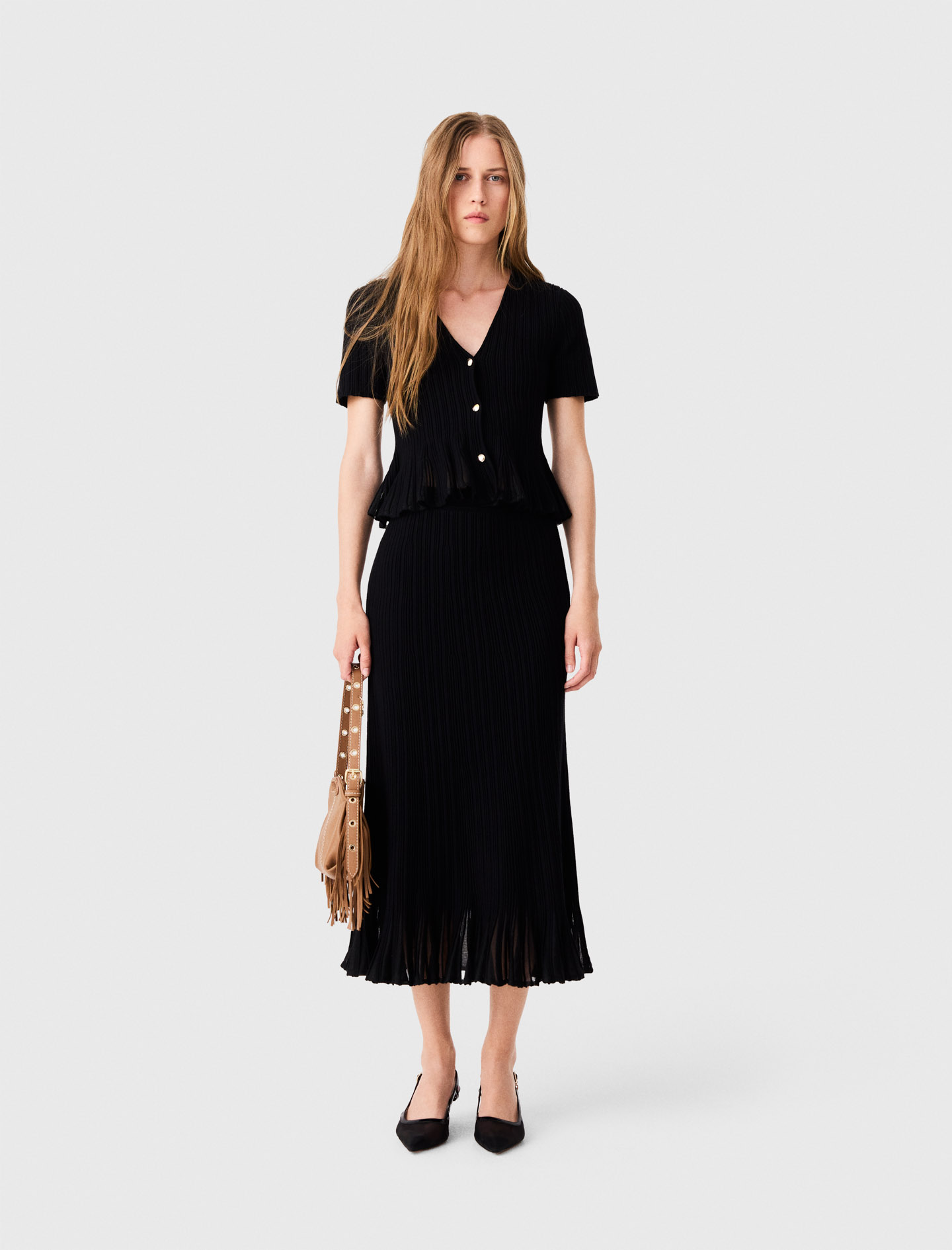Knit Skirt With Peplum Hem - Black - Size 10 - Maje