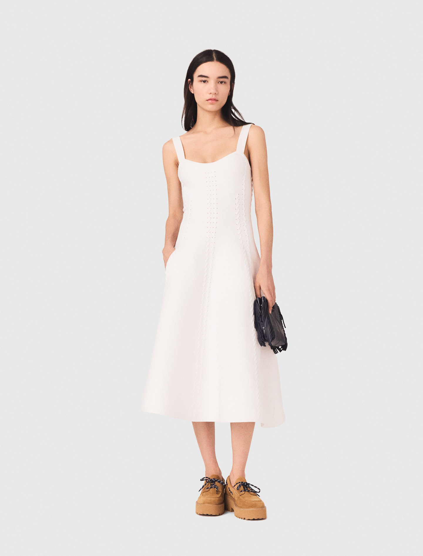 Long Knit Skater Dress - White - Size 8 - Maje