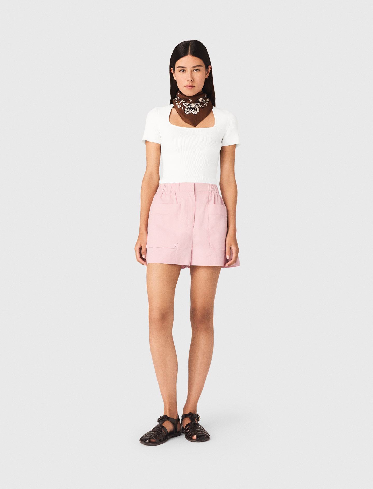 Square-neck Ribbed Jumper - White - Size 10 - Maje