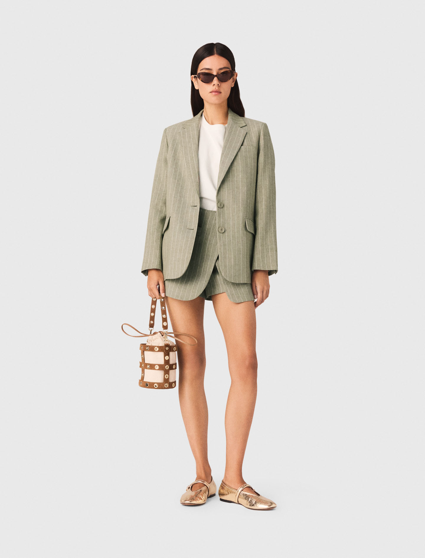 Linen blend suit jacket Khaki for Women | Maje