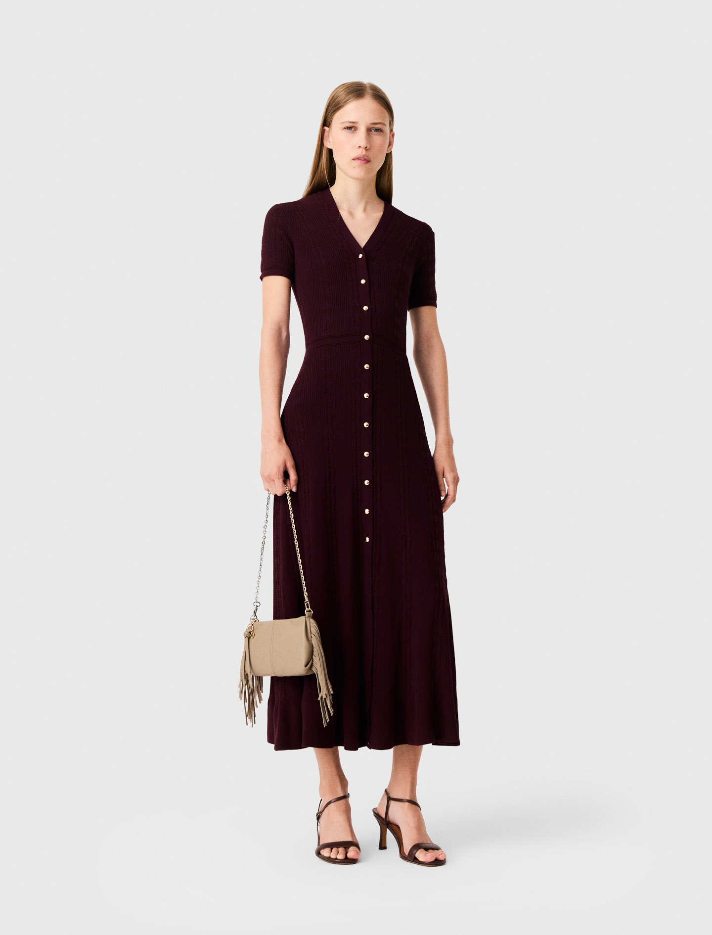 Knit Maxi Dress - Tartan - Size 10 - Maje