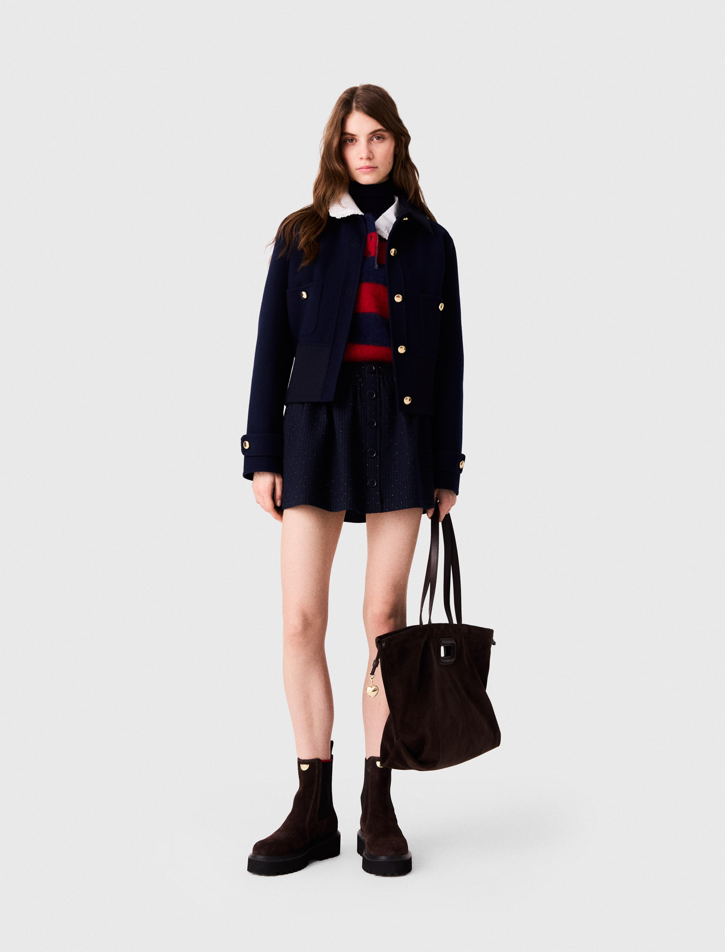 Short Double-faced Jacket - Navy - Size 10 - Maje