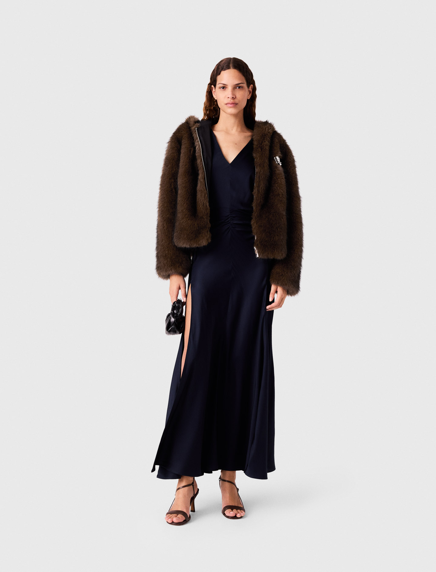 Oversized Faux Fur Jacket - Brown - Size 14 - Maje