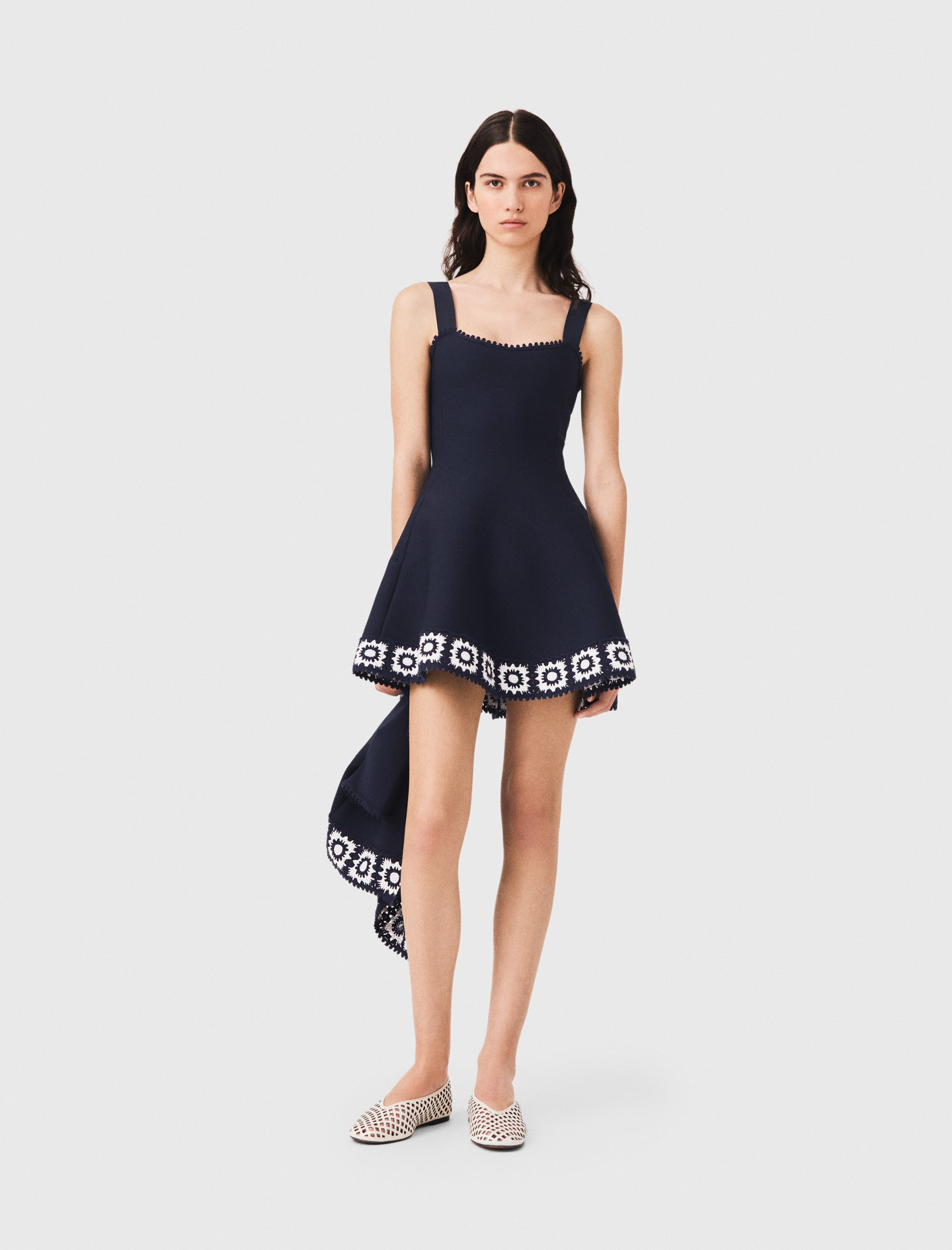 Dress With Crochet Panels - Navy - Size 14 - Maje