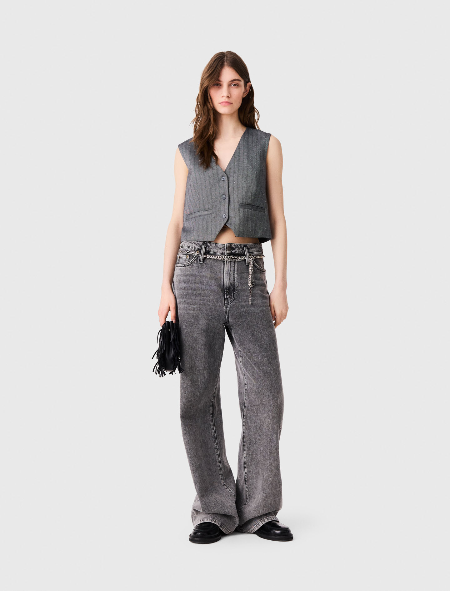 Maje Tailored Rhinestone Jacket In Grey