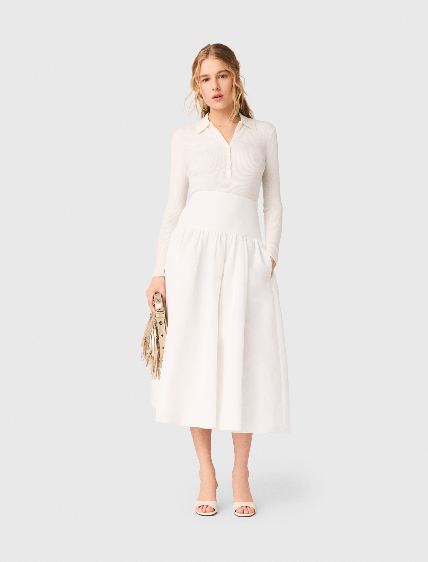 Long Taffeta Skirt - White - Size 14 - Maje