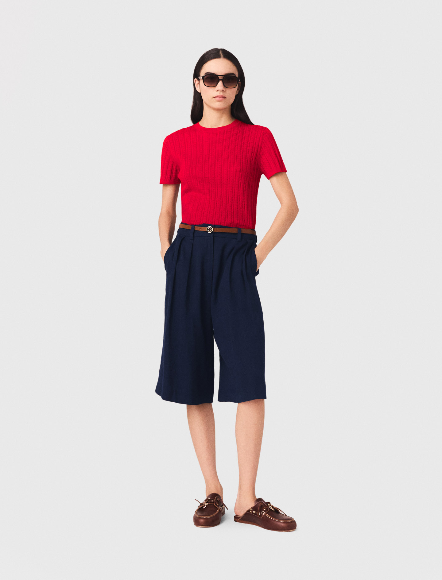 Linen-blend Bermuda Shorts - Navy - Size 12 - Maje