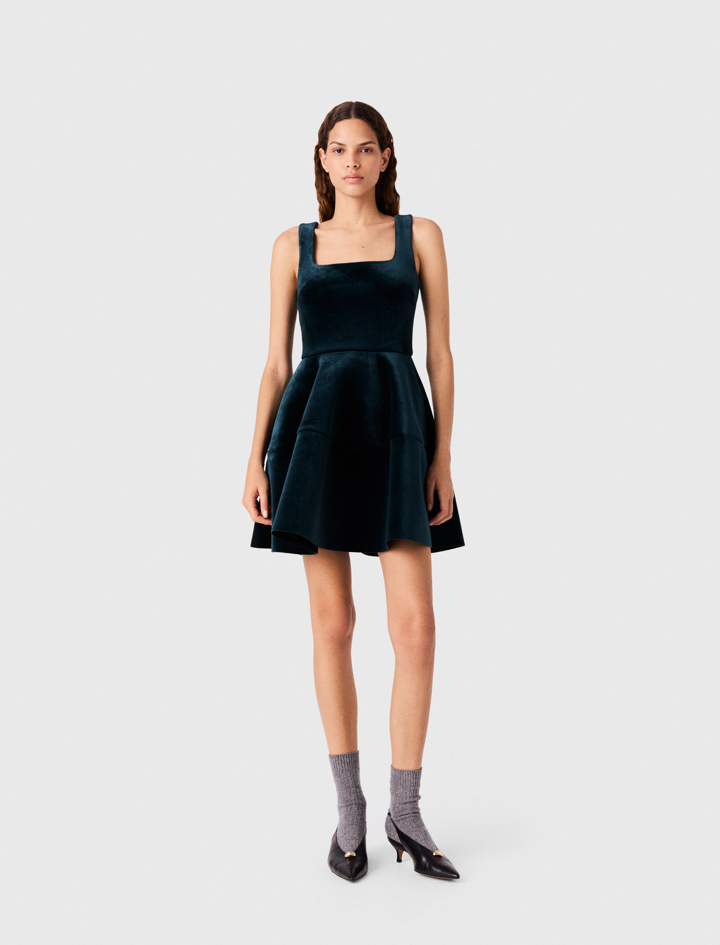 Velvet Skater Dress - Bottle Green - Size 8 - Maje