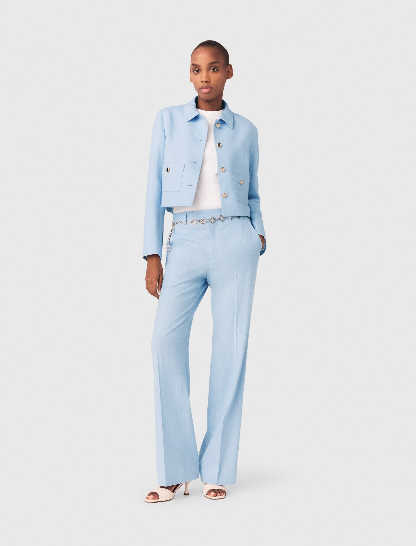 Short Single-breasted Jacket - Blue - Size 6 - Maje